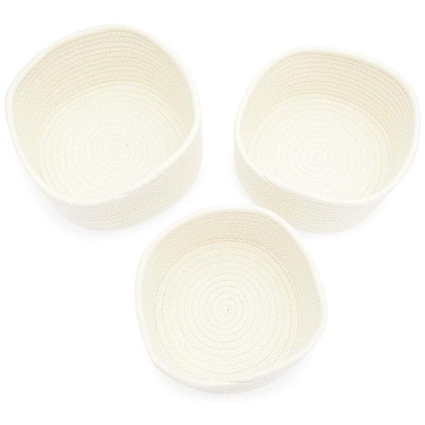 

storage baskets cotton woven for storage, white organizers basket (3 sizes, 3 pack)