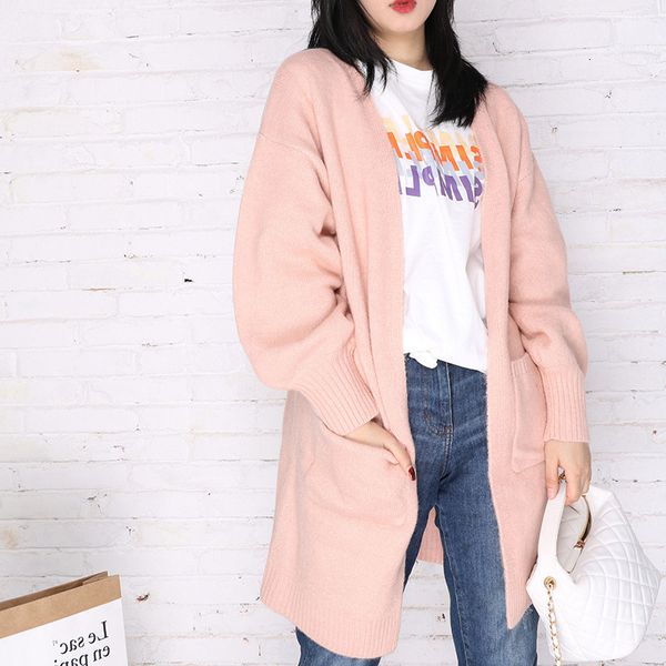 

women's sweaters autumn winter casual loose knitted long coat pocket women outerwear office lady female sweater jacket cardiga, White;black