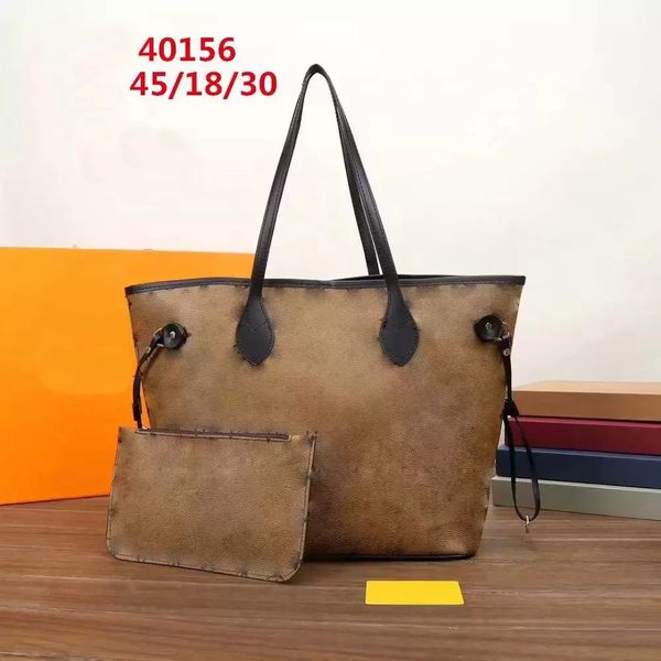 

wf luxury classic designer tote bag brwon flower leather handbags women high capacity composite shopping handbag shoulder bags card wallets