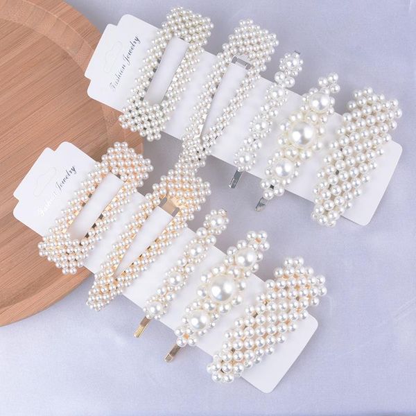 

hair clips & barrettes 5pcs/set fashion pearl clip snap button pins for women sweet hairpin jewelry lady barrette stick, Golden;silver