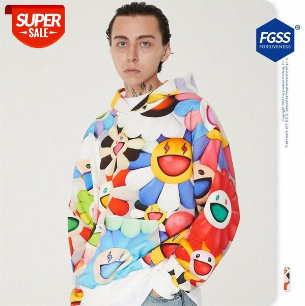 

sunflower plant print full hooded loose sweater for men and women #g15m, Black