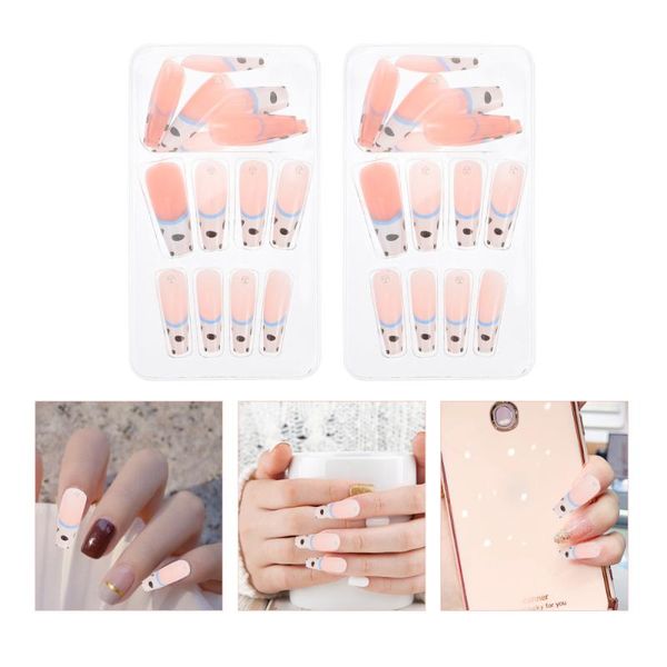 

false nails 48pcs press on pretty long fake full cover tips, Red;gold