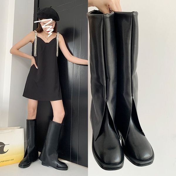

2021 guo caijie same high autumn and winter round head straight thin trouser leg knight boots fashion, Black