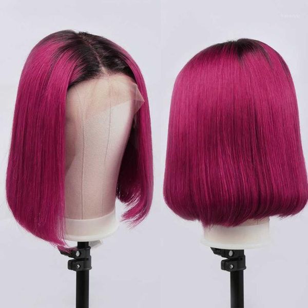 

99j short ombre human hair wig straight 13x4 lace front preplucked glueless wigs remy frontal1, Black;brown