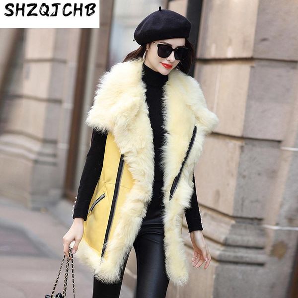 

women's fur & faux jchb 2021 fashion casual vest sheep coat, Black