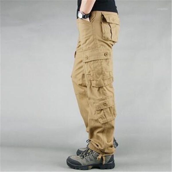 

fashion military style men's cargo pants casual multi pockets tactical spring cotton army trousers men 8, Black
