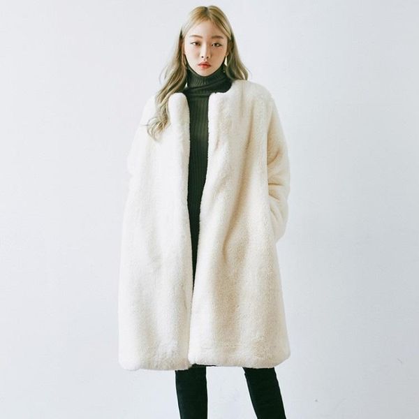 

women's fur & faux gamporl 2021 autumn / winter fashion rex coats and jackets for women mid-length loose fluffy warm o-neck, Black