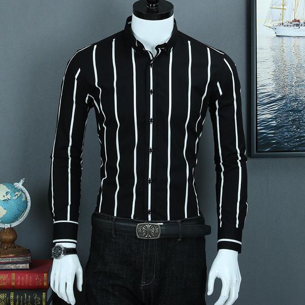 

men's casual shirts caiziyijia 2021 arrival men brand-clothing silm fit striped long sleeve dress cotton camisa masculina, White;black