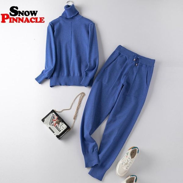 

women sweater suit sets turtleneck pullovers + long pants 2pcs track suits for spring autumn woman knitted trousers+jumper 201007, White
