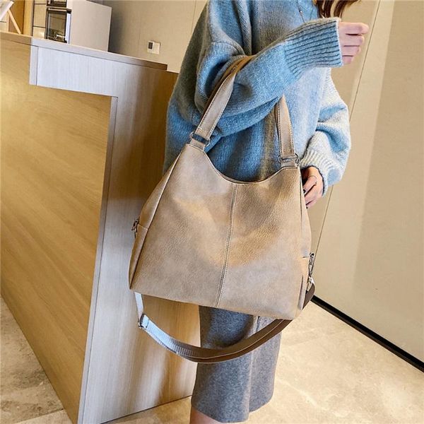 

fashion vintage bag women pure color pu soft shoulder large capacity shopping handbag female retro daily tote bags