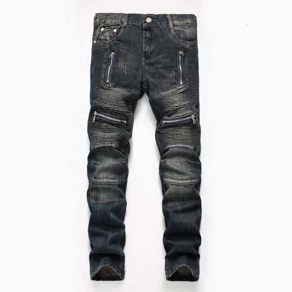 

men's jeans fashion biker zipper male pantalones de hombre denim pants pantalon homme size 28 38 40 42 w1m4, Blue