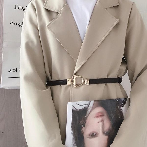

belts belt dress simple versatile fashion women leather thin skinny elastic buckle waistband coat shirt accessories, Black;brown