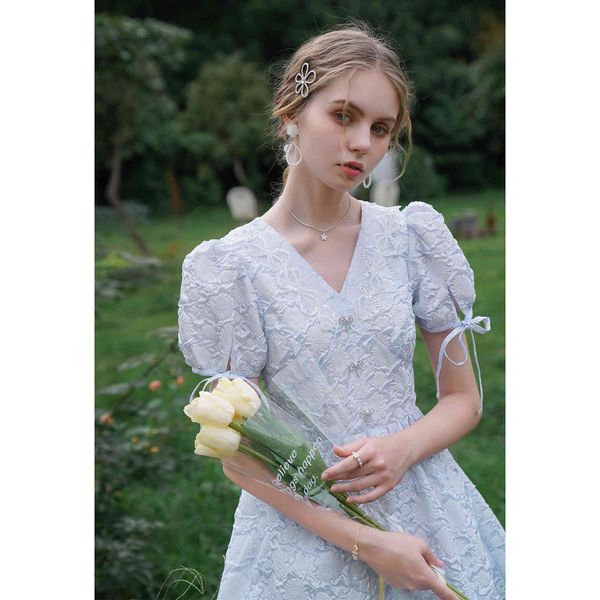 

casual dresses women summer vintage elegant slim long blue korean fashion sweet high waist jacquard midi pompous dms0, Black;gray