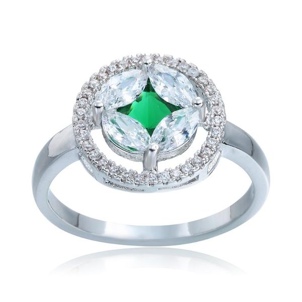 

wedding rings hainon round circle green white cz zircon paved women finger jewelry silver color engagement ring for, Slivery;golden