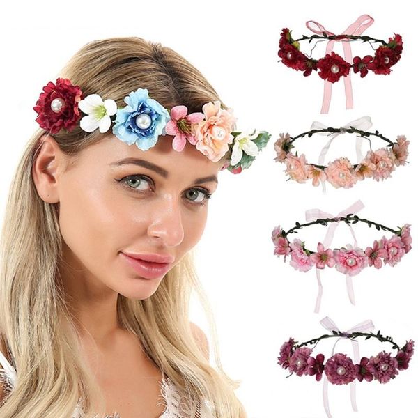 

hair clips & barrettes flower wreath crown floral garland handmade bridal with ribbon po props accessories holiday beach party, Golden;silver
