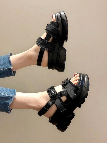 

summer 2021 women's sandals fashion thick-soled all-match roman shoes trend, Black