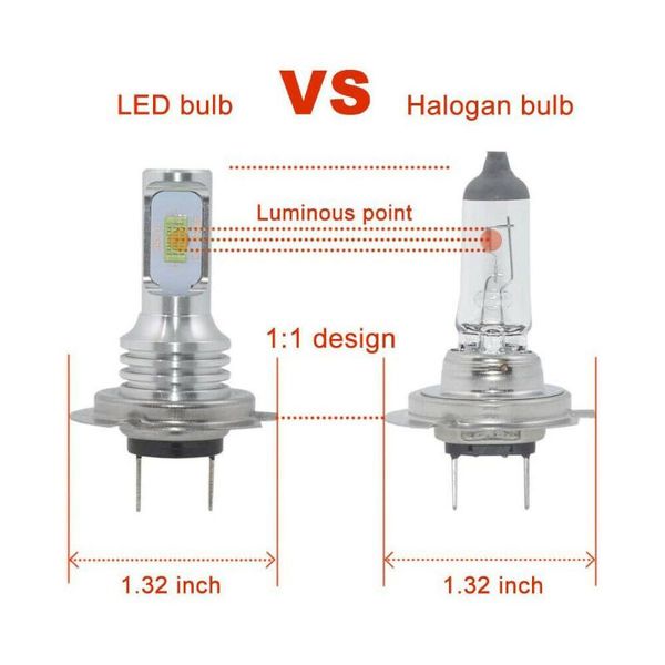 

car headlights 2pcs super bright canbus h7 led truck headlight bulbs 80w 2400lm 12v-24v 3570 chip 8000k auto ice blue lamp