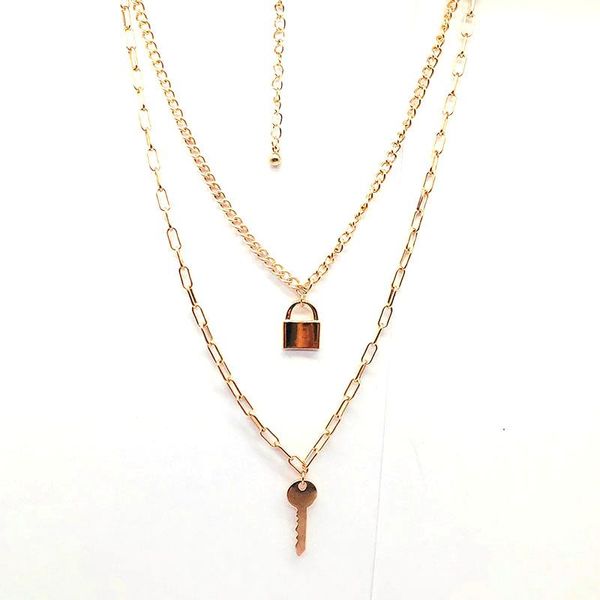 

chokers long gold color key lock necklace for women, Golden;silver