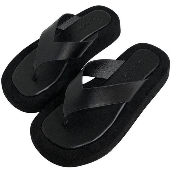 

slippers discvry mixed color thick bottom flip flops women clip toe ladis platform jandal slides beach shoes, Black