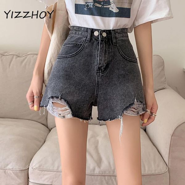 

women's shorts yizzhoy summer casual female streetwear loose hole tassel solid color denim women wide leg high waist jeans, White;black
