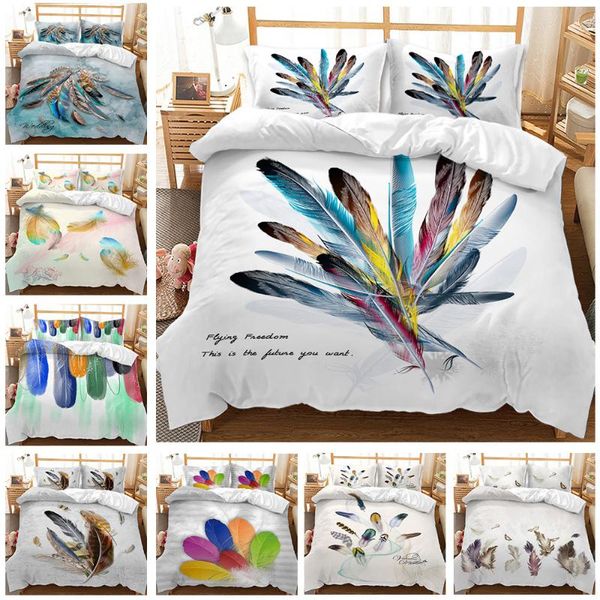 

bedding sets 3d boho exotic style feather pattern decor set  size kids teen boys girls bed duvet cover with pillowcases 2/3pcs