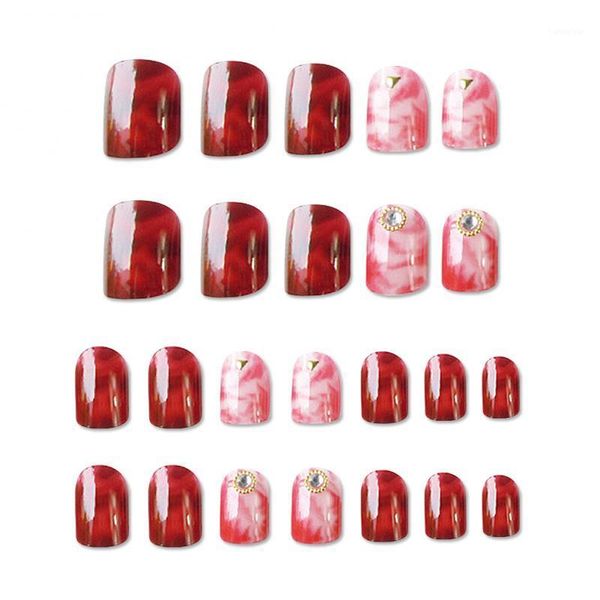 

fancy fashion style 24pcs beauty fake nail nail-painted finished patch art accessories false nails1, Red;gold
