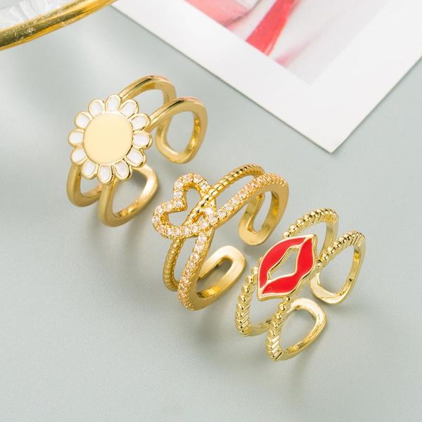 

cluster rings women's fashion multicolor zirconia open cute butterfly bird star moon heart love colorful crystal geometric ring jewelry, Golden;silver