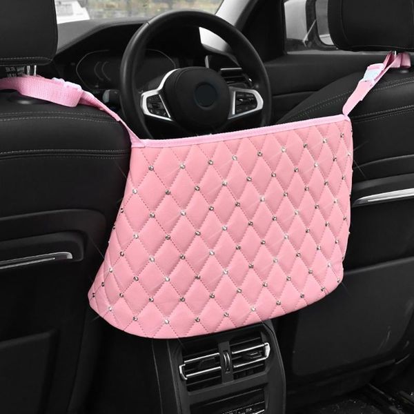 

car organizer leather bling diamond seat handbag holder hanging storage bag accessories general-purpose