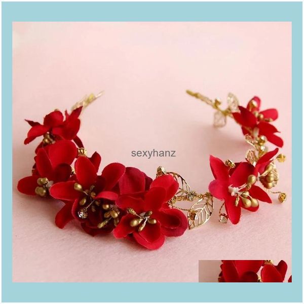 

korean bridal jewelry hairbands bands red flower heads flowers wedding hair aessories drop delivery 2021 kuapb, Slivery;golden