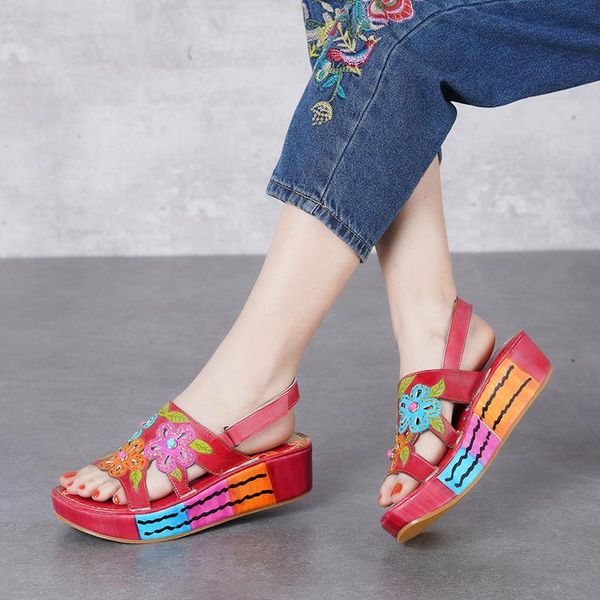 

dress shoes 2021 vallu summer women flat platform sandals genuine leather open toes colorful flower slingback lady large size, Black