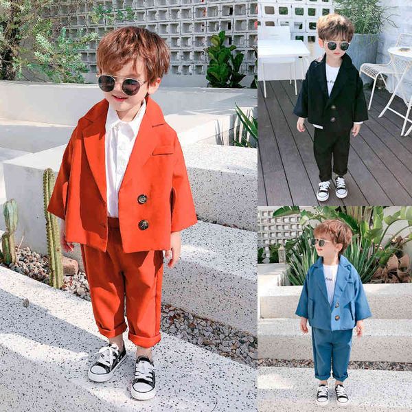 

sets girls formal solid color suit set spring long sleeve blazer + pants 2pcs boys clothes kids party performance clothing c0225, White