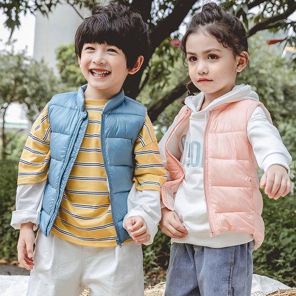 

fall children down-cotton vest winter kids clothes baby boys warm zipper little girls candy cotton sleeveless outerwear coat, Blue;gray