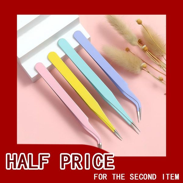 

pcs stainless steel eyelashes tweezers professional for lashes extension candy color anti-static eyelash tweezer makeup tools nail art kits