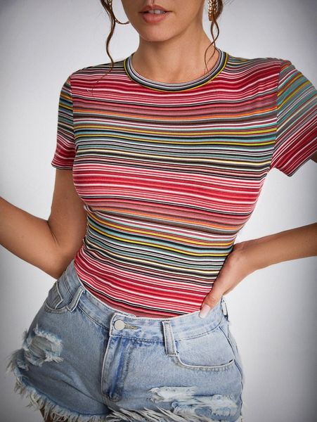 

tall block striped round neck tee n1l2#, White