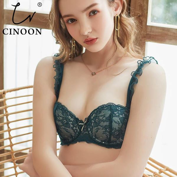 

bras sets cinoon women's underwear set lace push-up bra and panty comfortable brassiere black embroidery flowers lingerie, Red;black