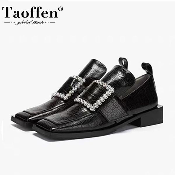 

dress shoes taoffen design women pumps genuine leather crystal fashion cool party footwear size 34-40, Black