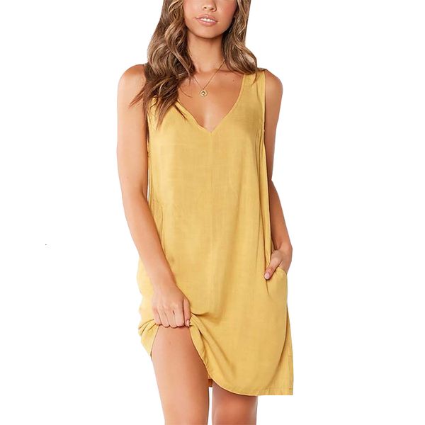 

female v-neck sleeveless summer solid casual dress loose wl172, Black;gray