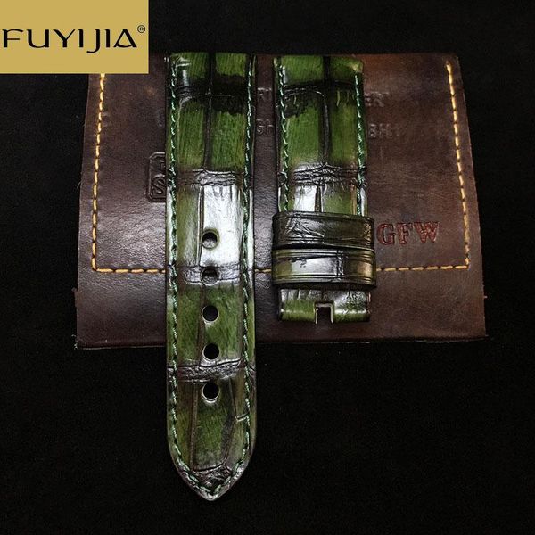 

watch bands fuyijia genuine alligator watchbands handmade men band custom brand retro strap crocodile leather belt 20mm 22mm 24mm, Black;brown