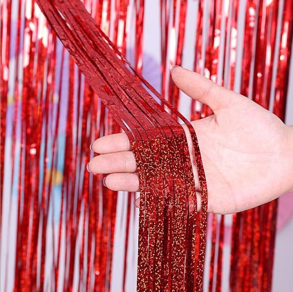 

1*2m laser tinsel curtain rain silk door curtain tassel rose gold tinsel curtain background decoration party decoration(the logistics price
