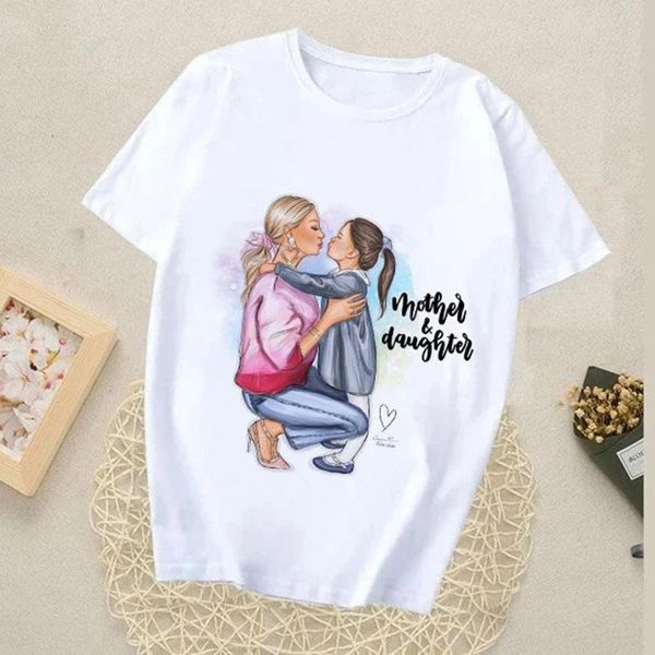 

women's t-shirt kpop vogue style printed boy girl clothes women loose cute family wear casual o-neck summer tee unisex, White