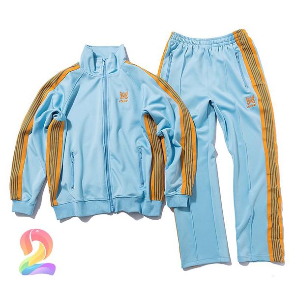 

men's tracksuits needles suit yellow butterfly embroidery striped ribbon sweatpants jacket awge oversize women's blue clothes, Gray