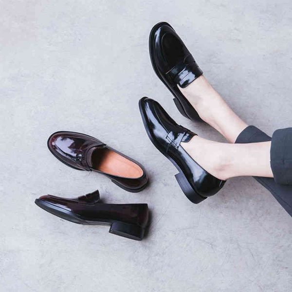 

dress shoes ins sapatos de couro femininos, estilo britÃ¢nico 22-25cm, calÃ§ados para trabalho, femininos retrÃ´ c09s, Black