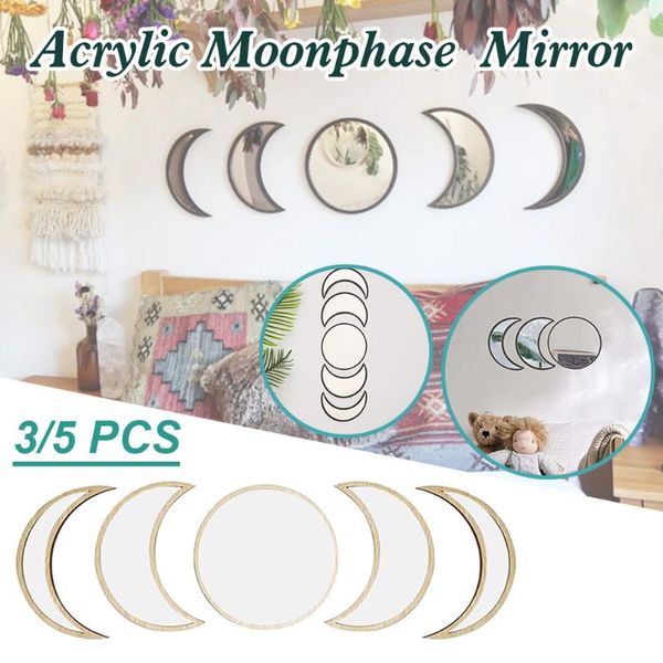 

acrylic mirror set moonphase with wood frame home wall decoration for living room bedroom mirrors