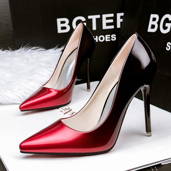 

dress shoes patent leather thin heels office arrival women pumps 10cm high women's pointed toe shallow, Black