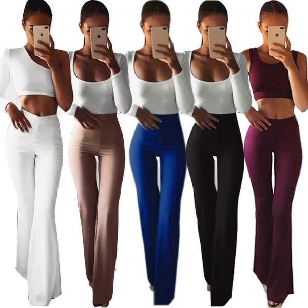

women's pants & capris fashion office lady work long flare solid high waist woman trousers 2021 sutumn elegant slim casual, Black;white