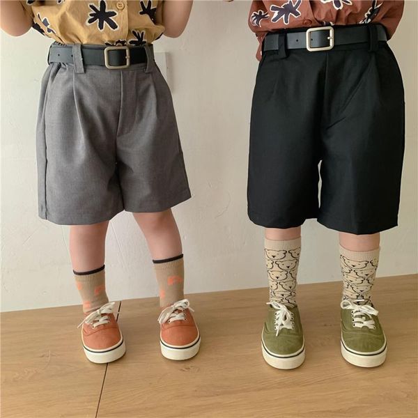 

shorts 2021 summer boys and girls solid color loose suit with belt korean style kids all-match, Black