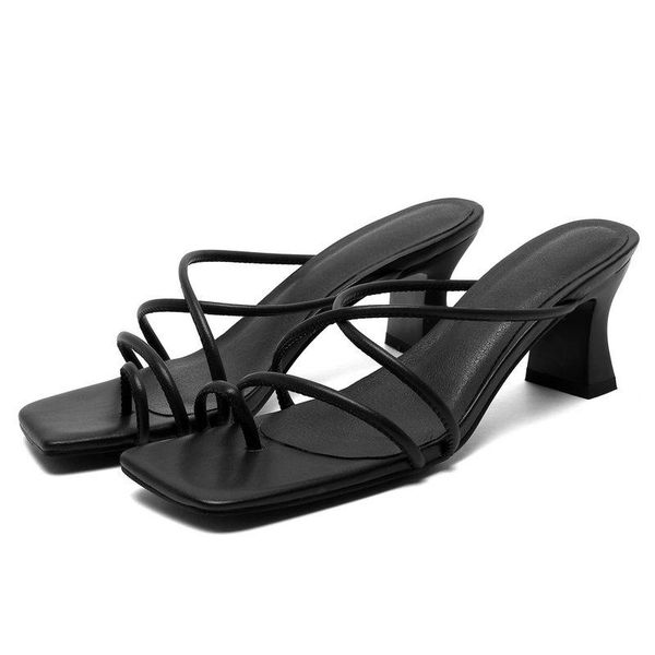 

women sandals fashion gladiator square heels summer slippers black white dress shoes