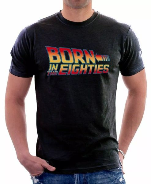 

back to the future born in the eighties retro old school t-shirt 9659, White;black