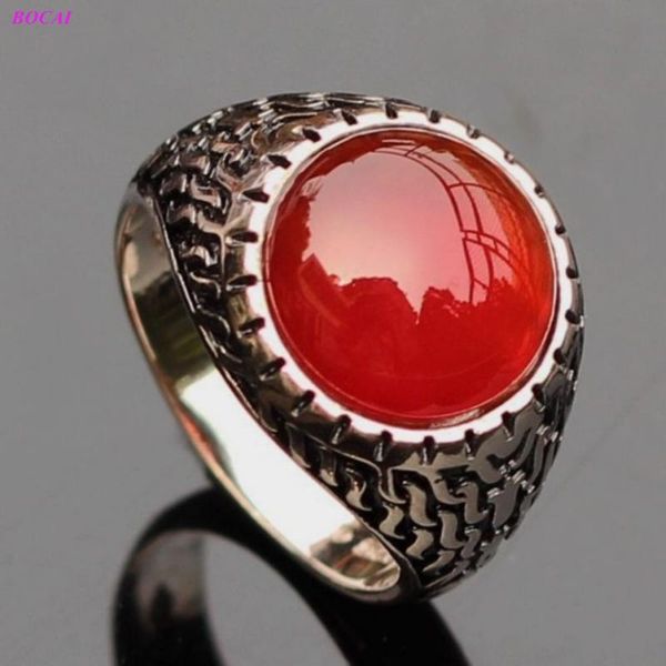

cluster rings 2021 925 sterling silver ring for men thai retro old men's fashion generous garnet pure, Golden;silver