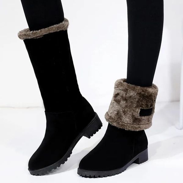 

boots winter plush platform mid calf snow women gothic super warm wedges demonia non slip ankle chunky waterproof shoes, Black